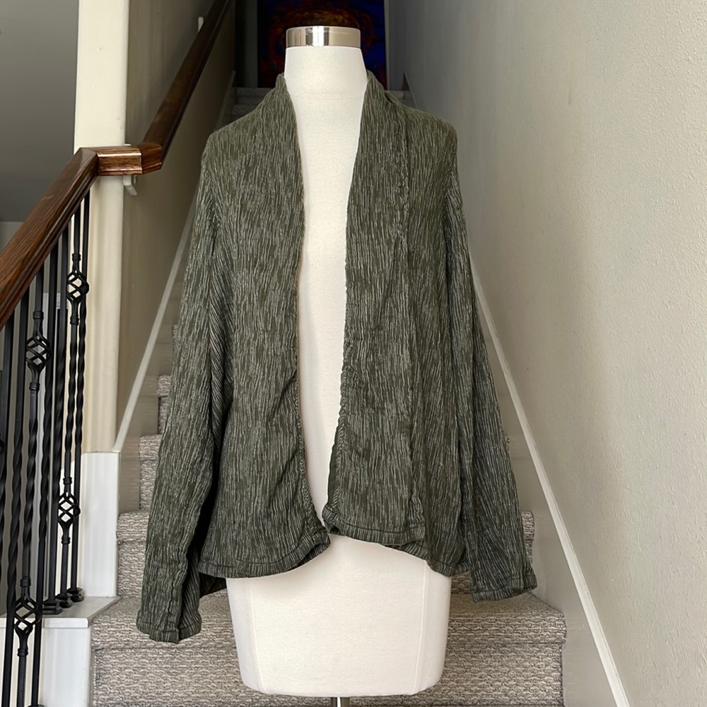 Purejill Sz M Olive Open Front Heathered Cardigan